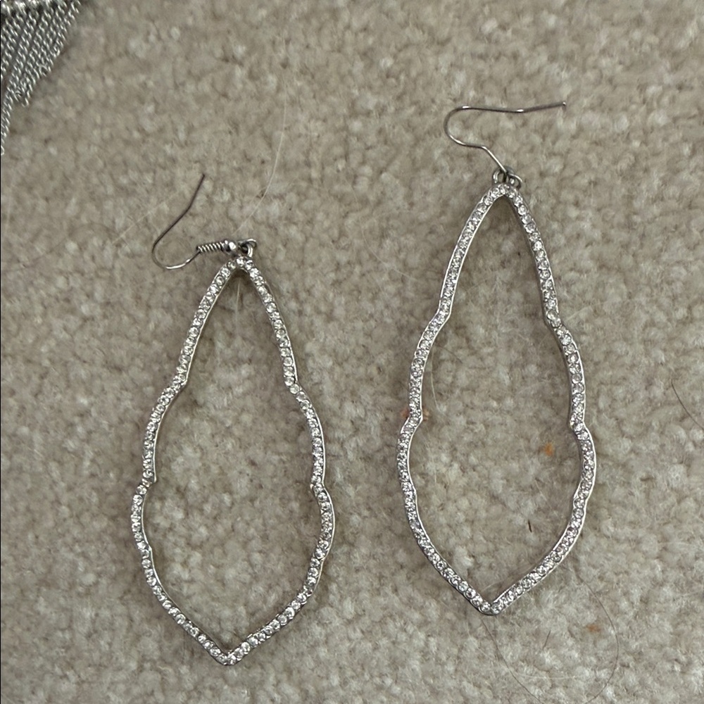 Silver Crystal Teardrop Dangle Earrings - Unbranded
